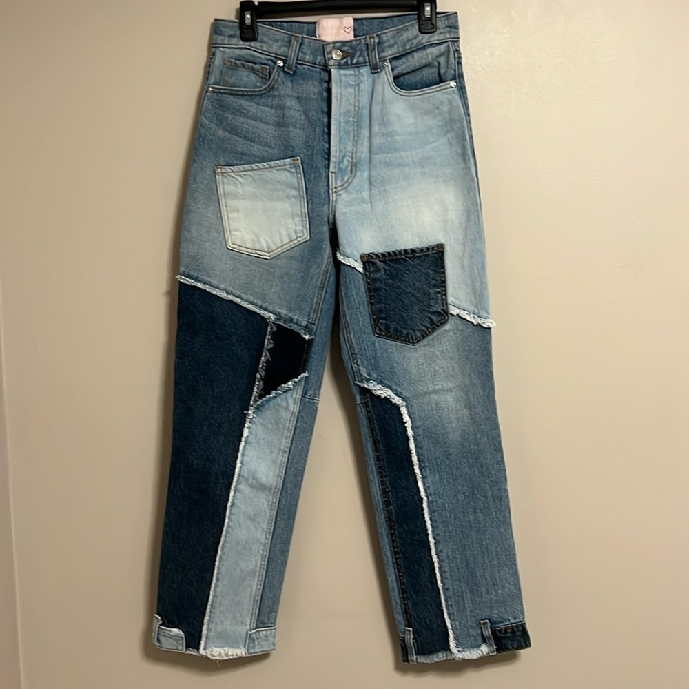 Revice‎ Deconstructed Patchwork Denim Straight-leg High-rise Jeans Women's 27